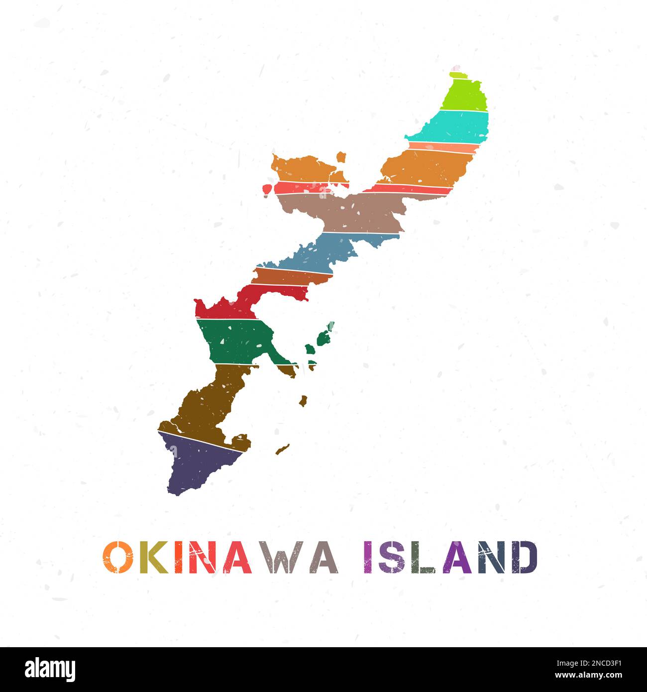 Okinawa Island map design. Shape of the island with beautiful geometric waves and grunge texture. Beautiful vector illustration. Stock Vector