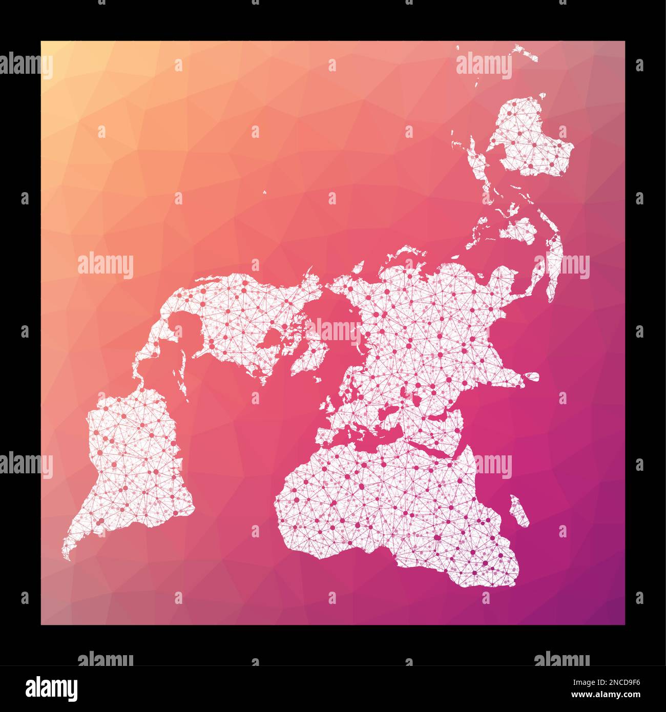 World network map. Peirce quincuncial projection. Wired globe in Peirce Quincuncial projection on geometric low poly background. Modern vector illustr Stock Vector