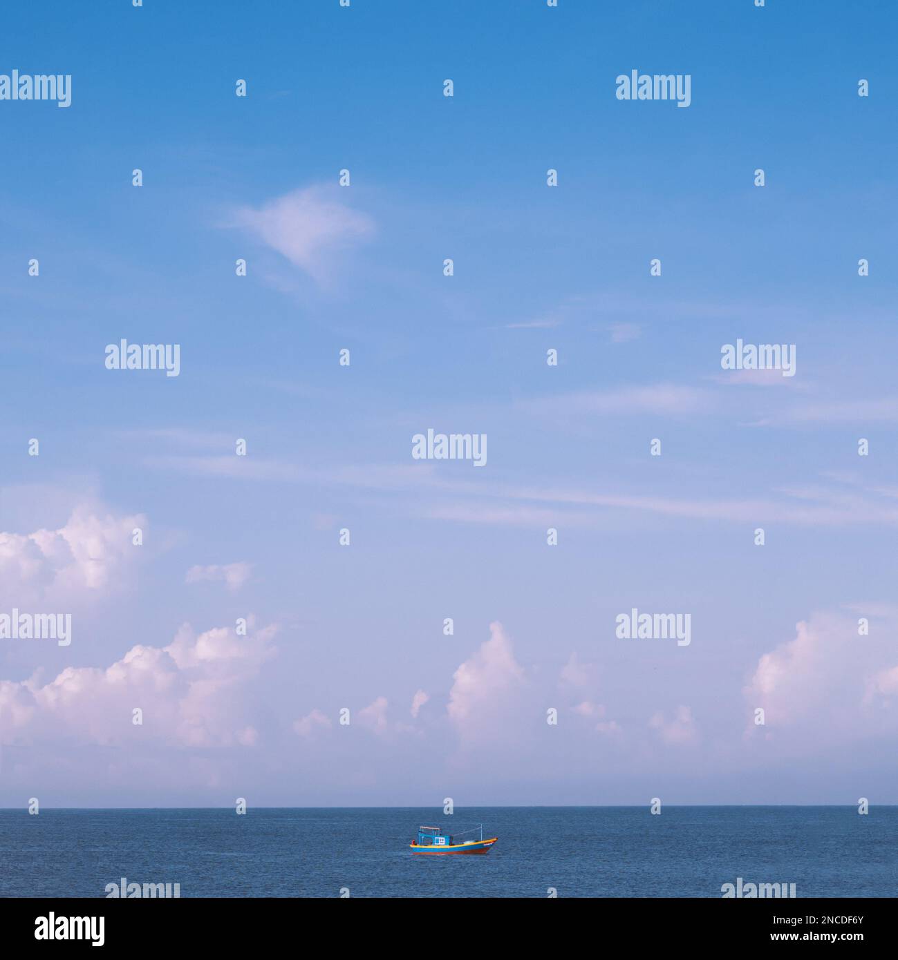 Sea sky cumulus cloud landscape view background. Calm water alone