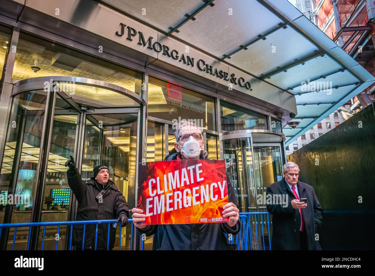 USA. 14th Feb, 2023. On Valentine's Day a coalition of environmental groups led by Third Act NYC, along with allies from XRNYC, Stop the Money Pipeline, Greenfaith, 350NYC, Rise And Resist and many other organizations, delivered a letter to JPMorgan Chase CEO Jamie Dimon demanding an immediate end to all new fossil-fuel investing, and that Chase redirect its investments to renewable sources of energy. That would be a true Valentine to the planet and its children. (Photo by Erik McGregor/Sipa USA) Credit: Sipa USA/Alamy Live News Stock Photo