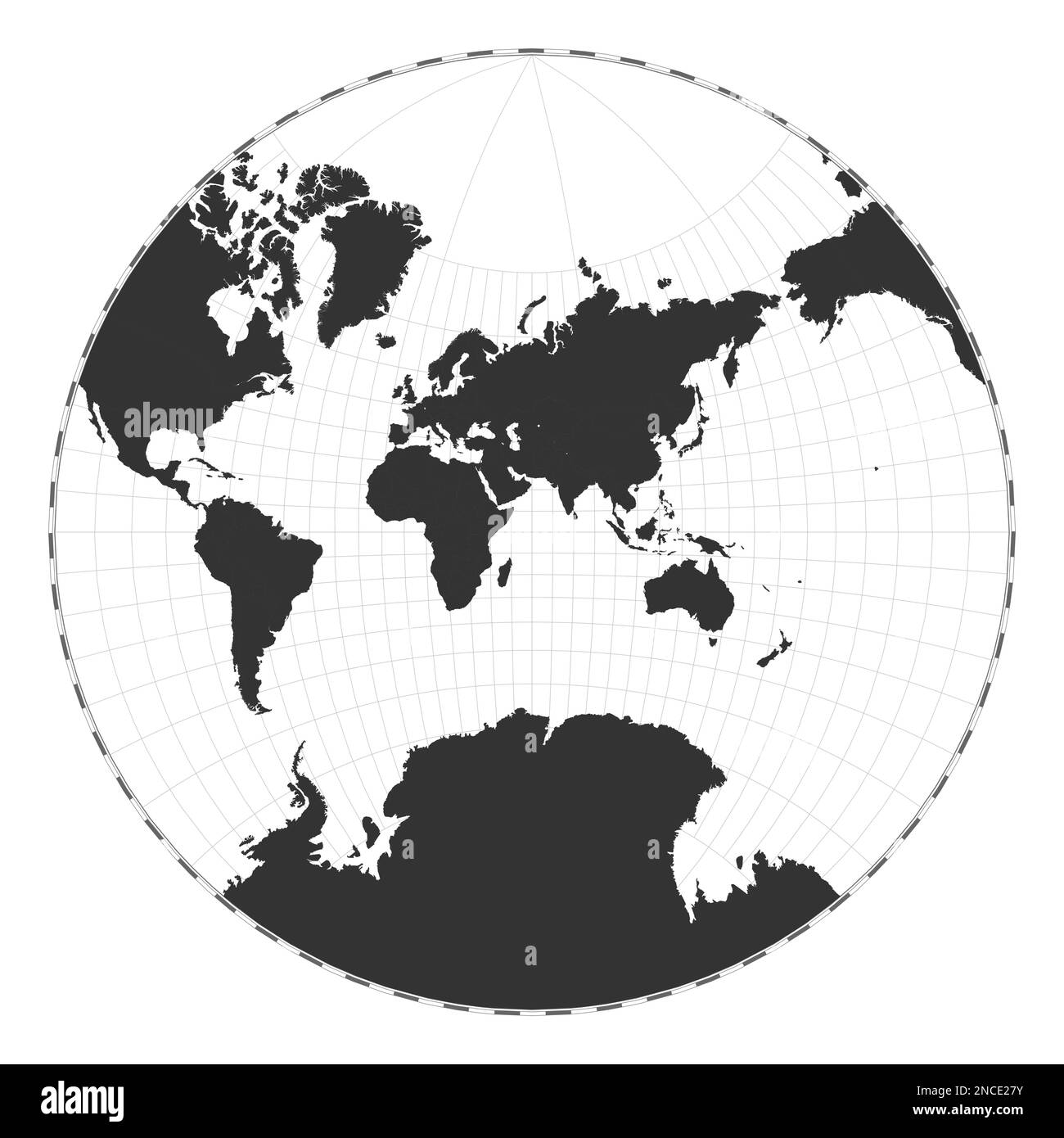 Vector world map Lagrange conformal - Vector World Map Lagrange Conformal Projection Plain World Geographical Map With Latitude And Longitude Lines Centered To 60deg W Longitude Vector 2NCE27Y 
