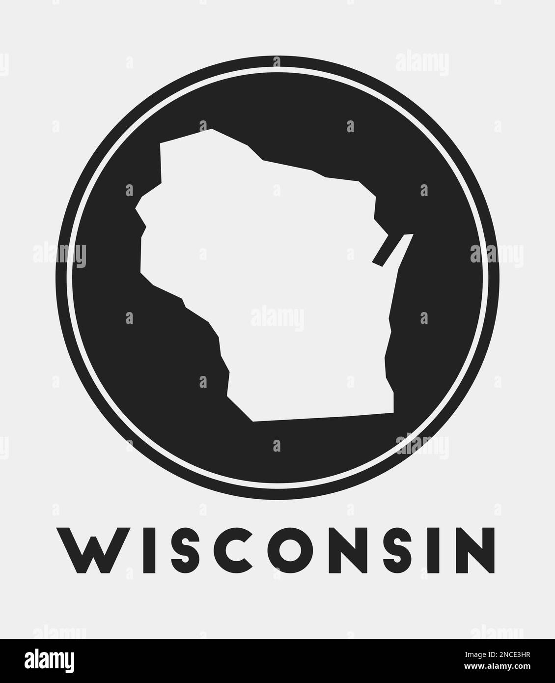 Wisconsin icon. Round logo with us state map and title. Stylish