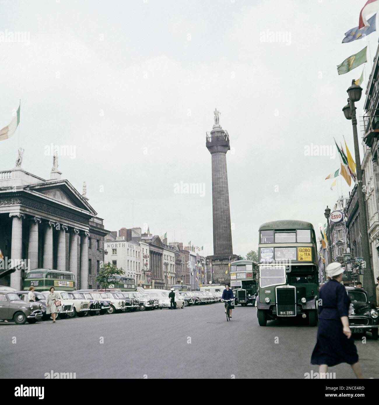Traffic on O'Connell Street, Dublin, showing Nelson's Pillar, on June
