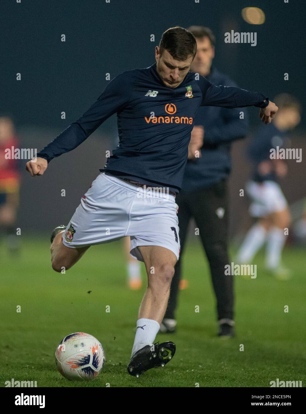 Wrexham, Wales. 14th February 2023. Wrexham, Wrexham County Borough, Wales. 14th February 2023. Wrexham's Paul Mullin warms up, during Wrexham Association Football Club V Woking Football Club at The Racecourse Ground, in in the Vanarama National League. (Credit Image: ©Cody Froggatt/Alamy Live News) Stock Photo