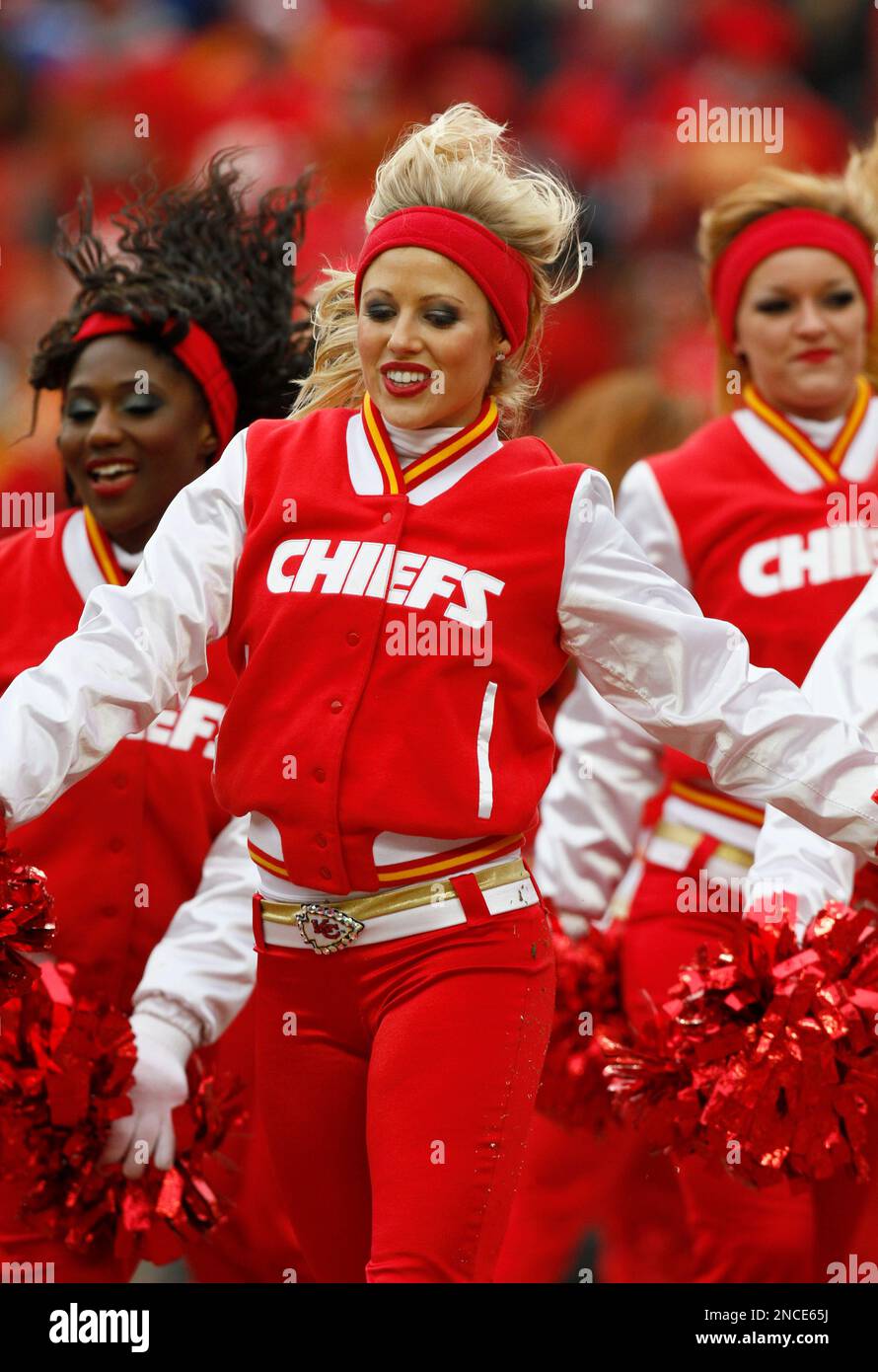 A Kansas City Chiefs cheerleader performs during the second quarter of