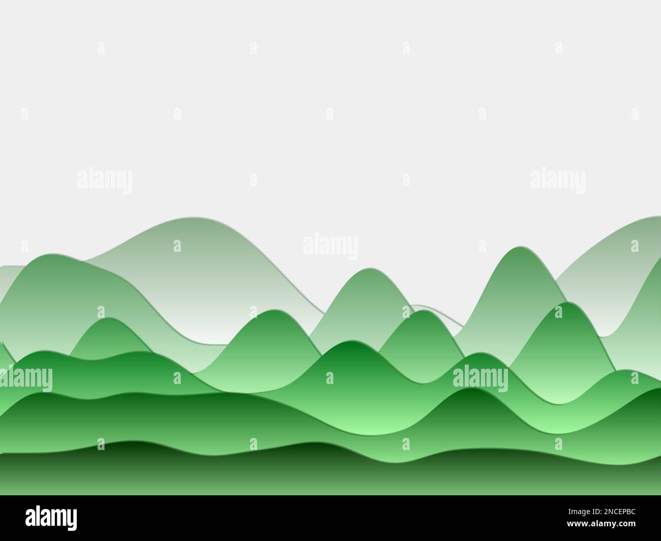 Abstract mountains background. Curved layers in green colors. Papercut