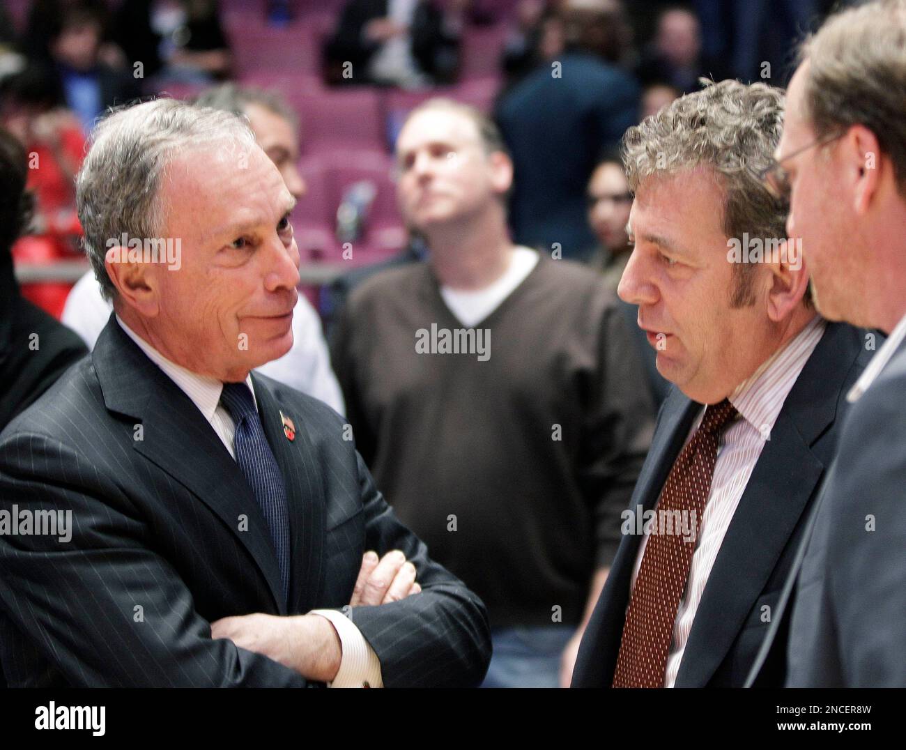 New York Mayor Michael Bloomberg, left, chats with Cablevision CEO and