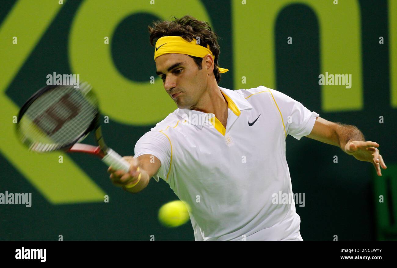 World number two tennis player Roger Federer, from Switzerland returns ...