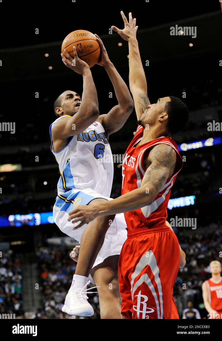 Portland Trail Blazers guard Brandon Roy looks on against the Denver  Nuggets in the first quarter of an NBA basketball game in Denver on  Thursday, April 1, 2010. (AP Photo/David Zalubowski Stock