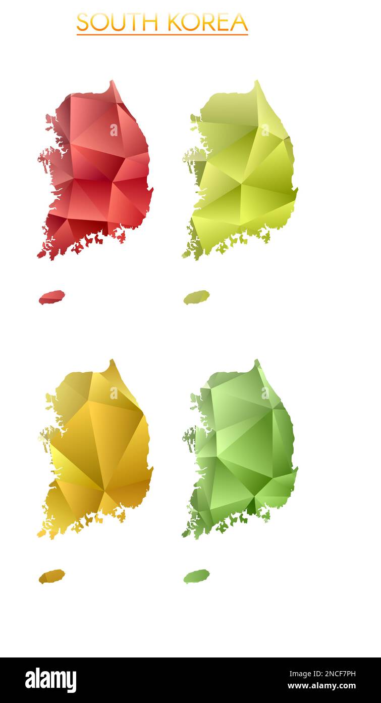 Set of vector polygonal maps of South Korea. Bright gradient map of country in low poly style. Stock Vector