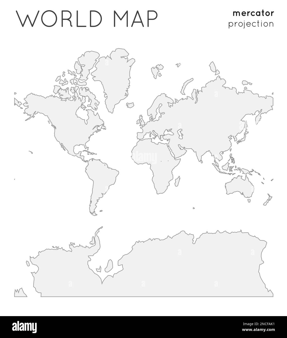 World map. Globe in mercator projection, plain style. Outline vector ...