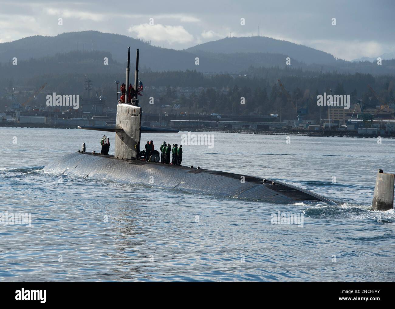 230210-N-ED185-1338  PUGET SOUND, Wash. (Feb. 10, 2023) The Los Angeles-class fast-attack submarine USS Key West (SSN 722) transits the Puget Sound before mooring at Naval Base Kitsap – Bremerton, Washington, February 10, 2023. Measuring more than 360 feet long and weighing more than 6,900 tons when submerged, Key West supports a multitude of missions to include anti-submarine warfare, anti-surface ship warfare, surveillance and reconnaissance, and strike warfare. (U.S. Navy Photo by Mass Communication Specialist 1st Class Brian. G. Reynolds) Stock Photo