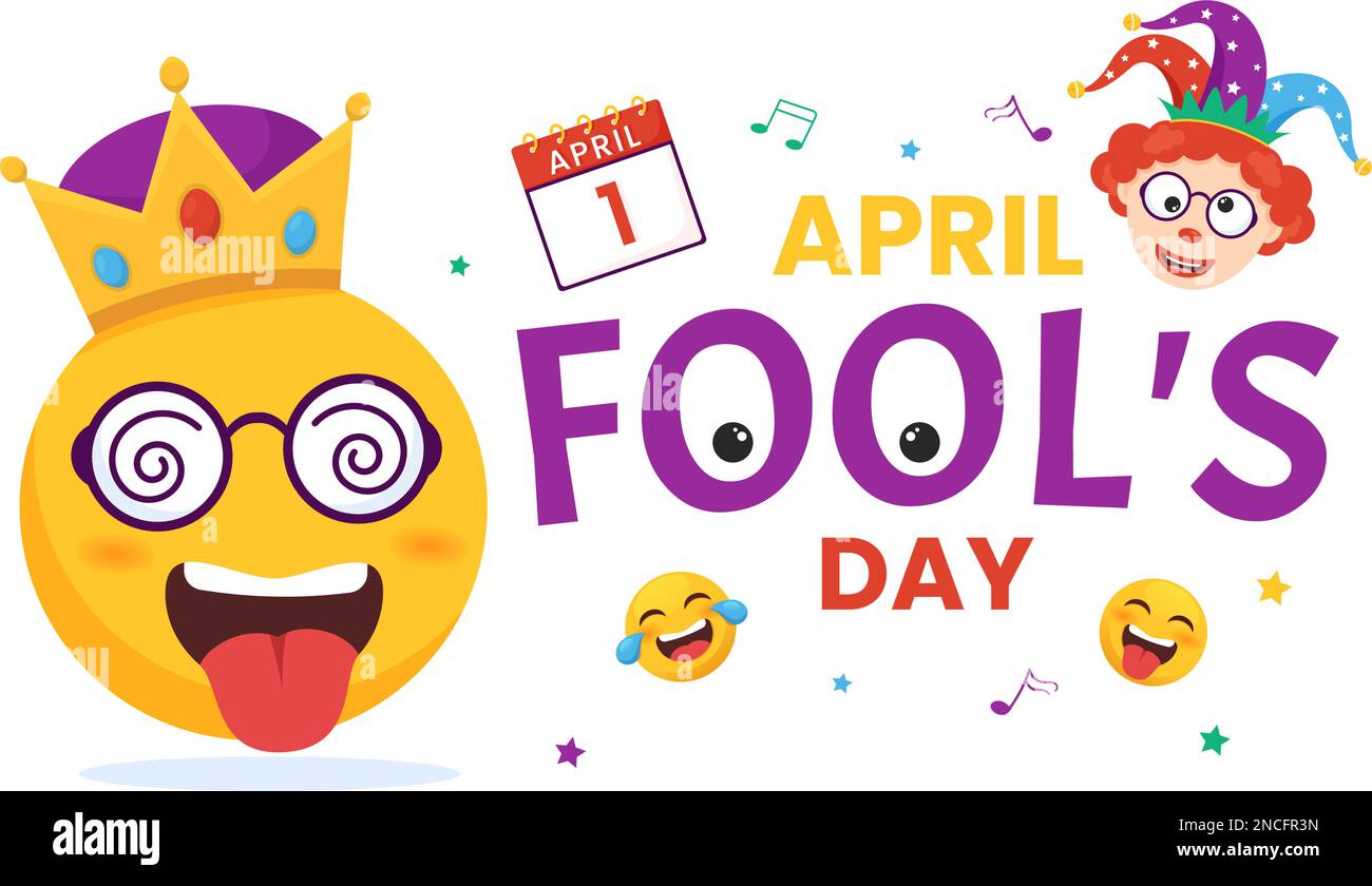 Happy April Fools Day Celebration Illustration Wearing A Jester Hat And Surprise For Web Banner