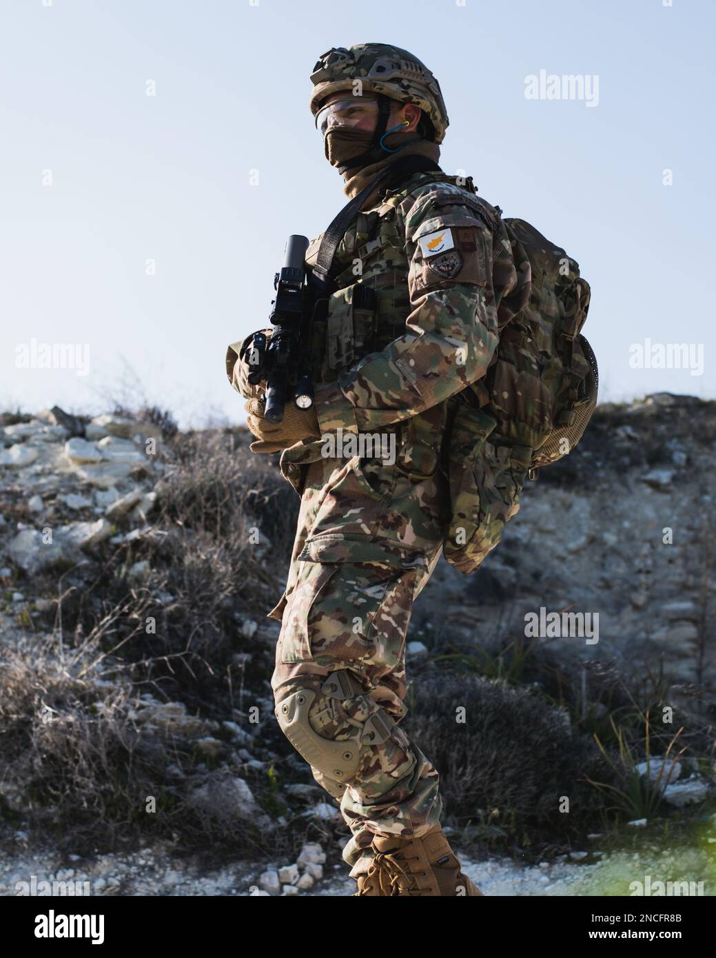A Cypriot soldier conducts a patrol during a squadlevel blank fire