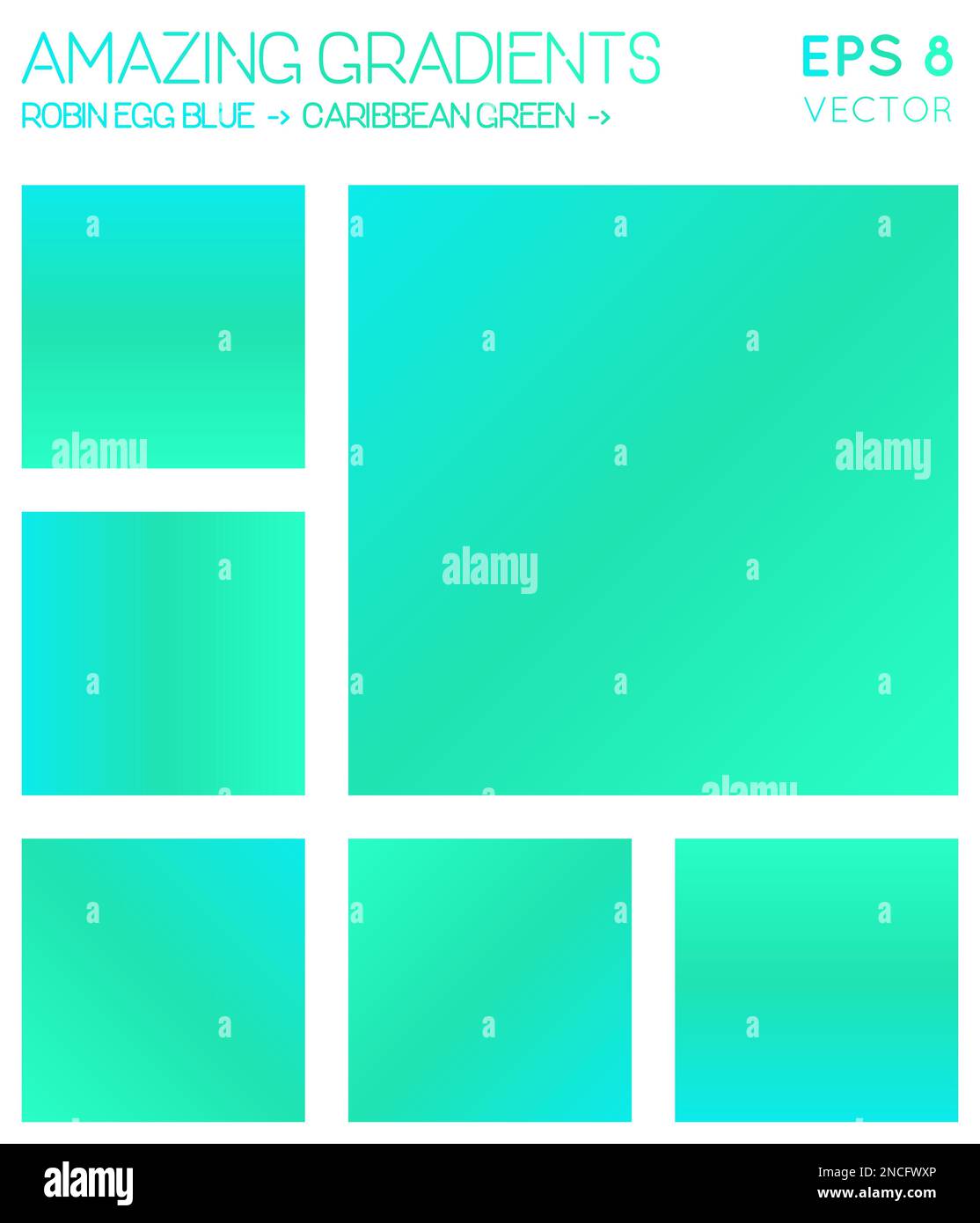 Colorful gradients in robin egg blue, caribbean green color tones