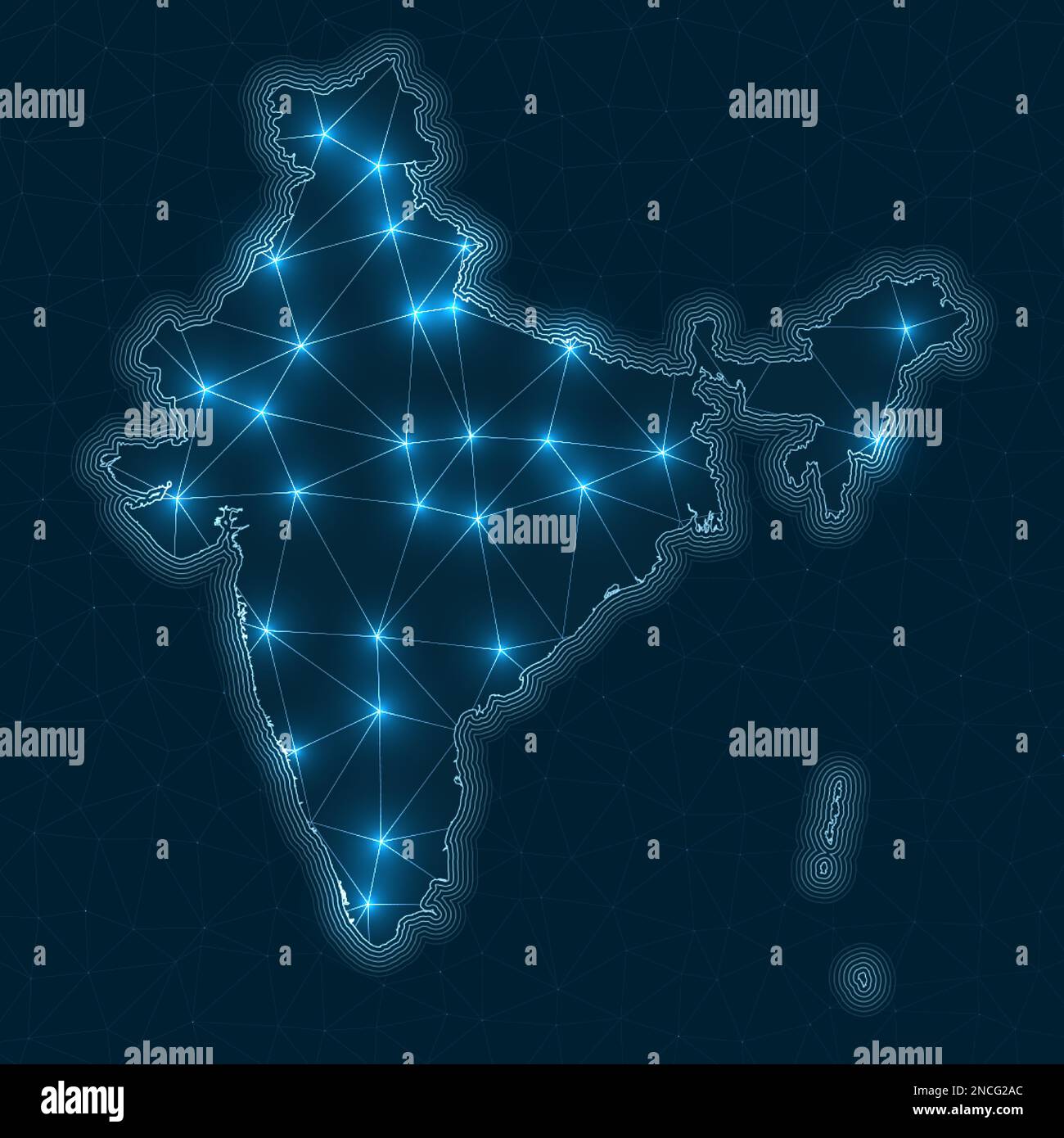 India network map. Abstract geometric map of the country. Digital connections and