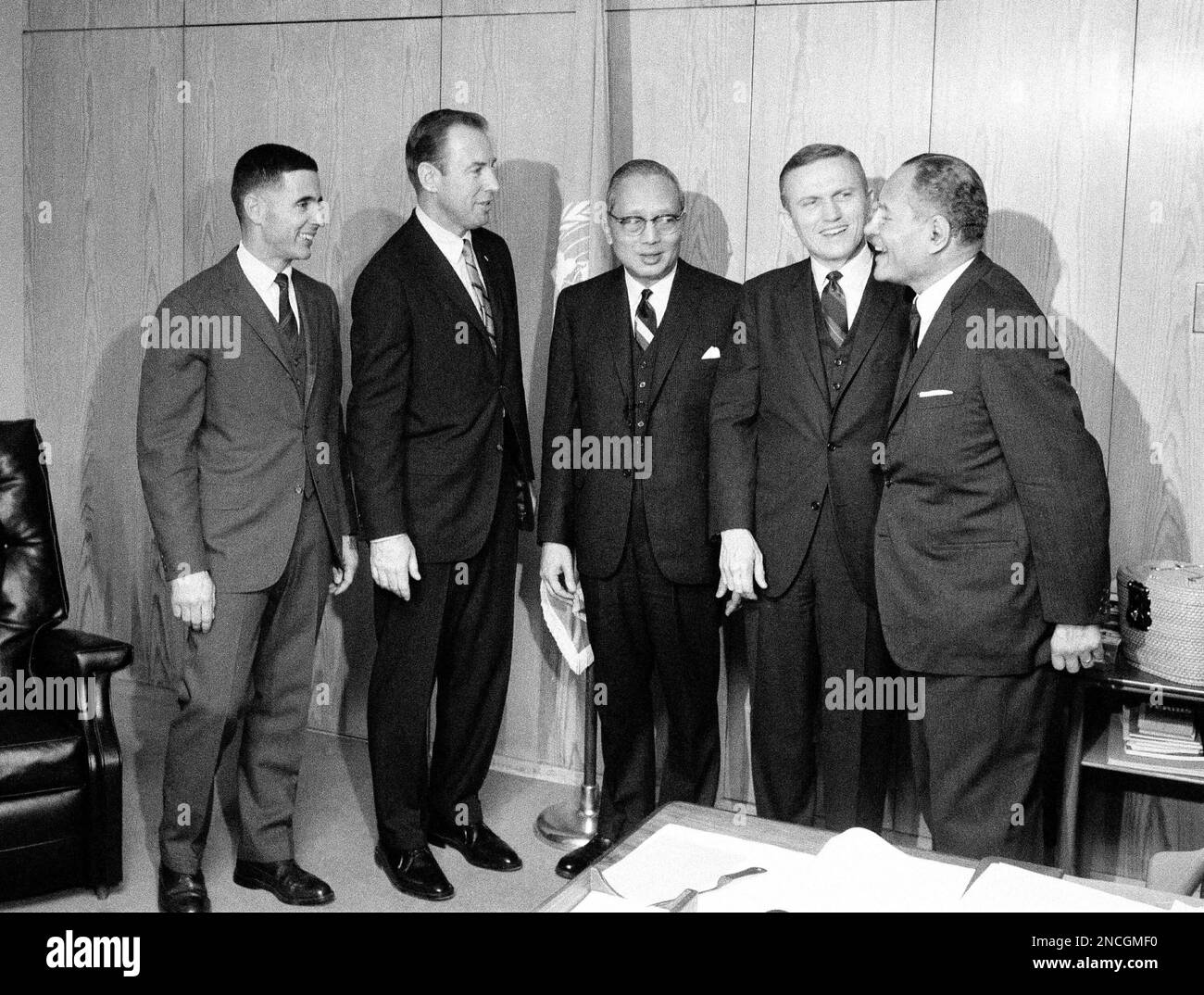 From left to right, astronauts are of the Apollo 8 crew Lt. Col