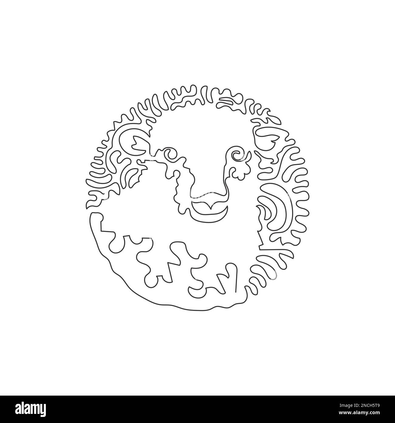 Single swirl continuous line drawing of cute sheep abstract art