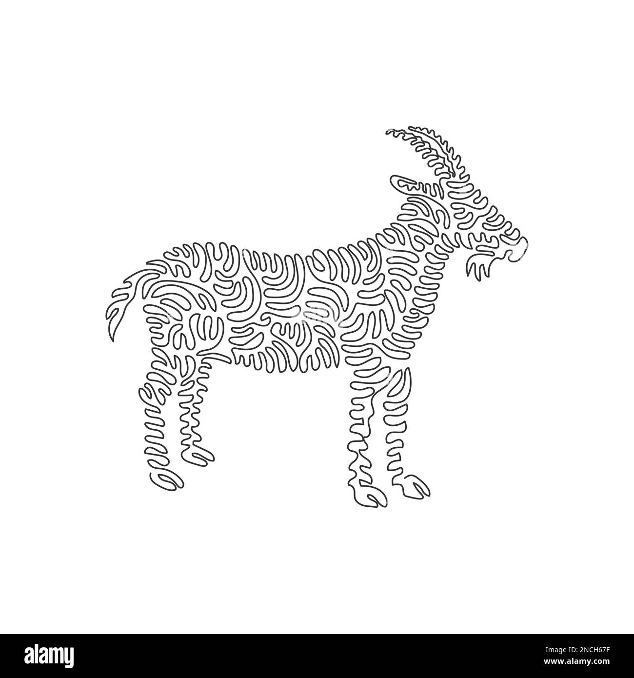 Continuous curve line drawing. Goats are raised on farms. Single line editable stroke vector illustration of friendly domestic goat for logo Stock Vector