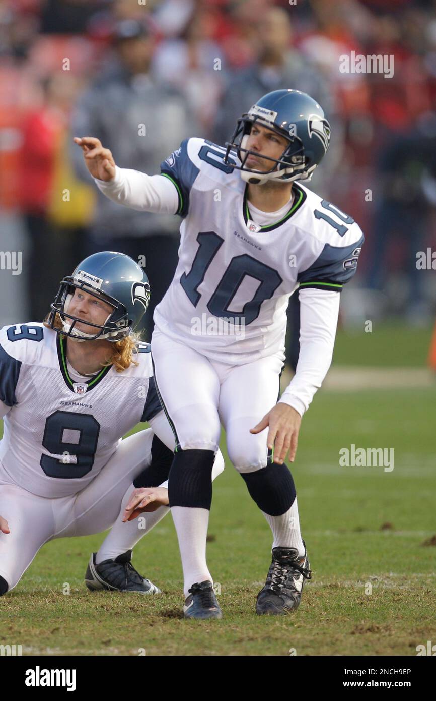 December 5, 2010; Seattle, WA, USA; Seattle Seahawks place kicker Olindo  Mare (10) kicks an extra point against the Carolina Panthers during the  third quarter at Qwest Field. Seattle defeated Carolina 31-14 Stock Photo -  Alamy