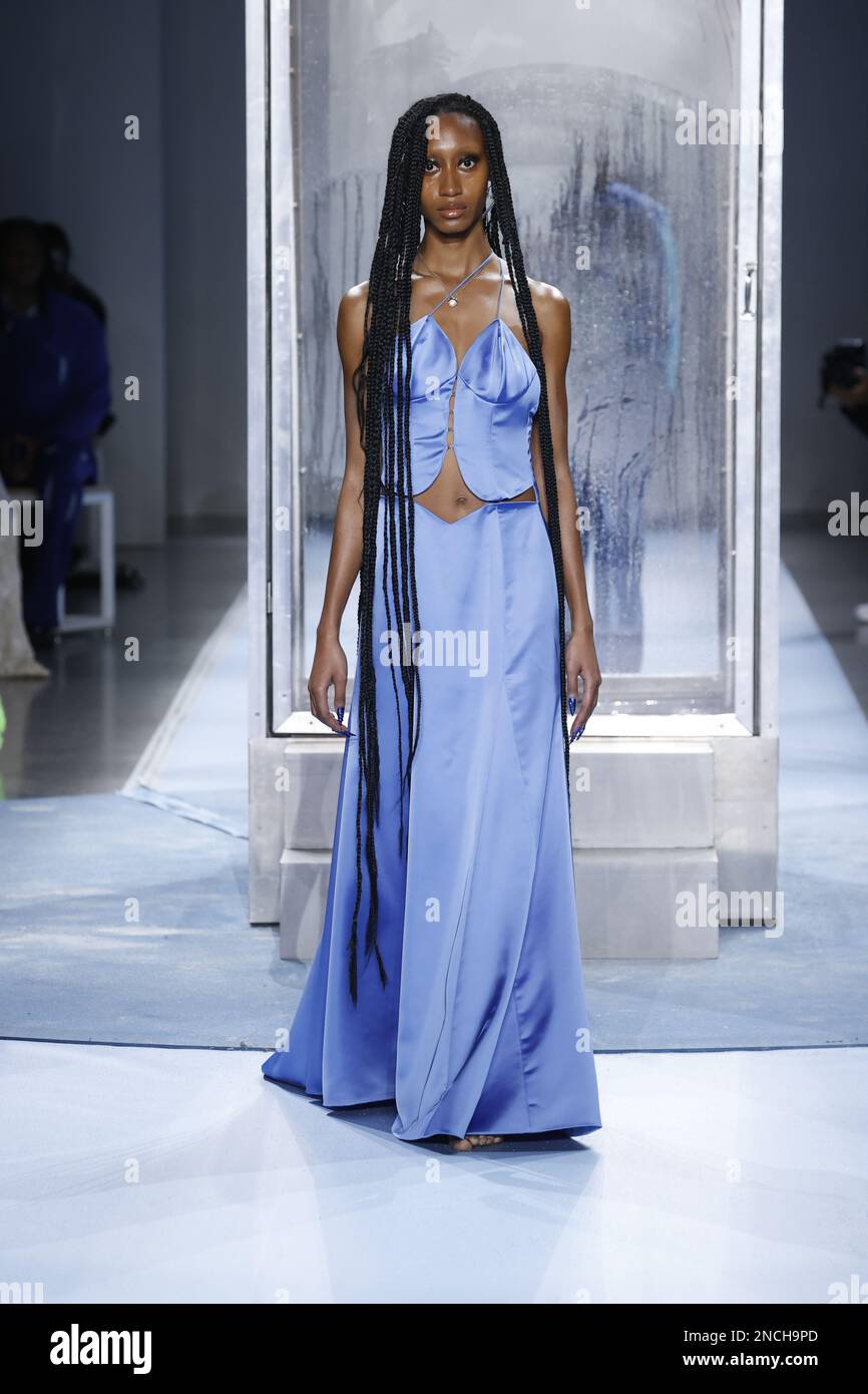 New York, USA. 14th Feb, 2023. A model walks on the runway at the Head