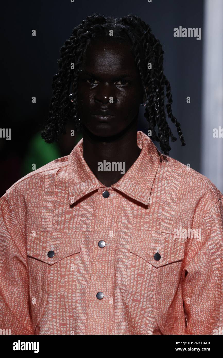 New York, USA. 14th Feb, 2023. A model walks on the runway at the Head