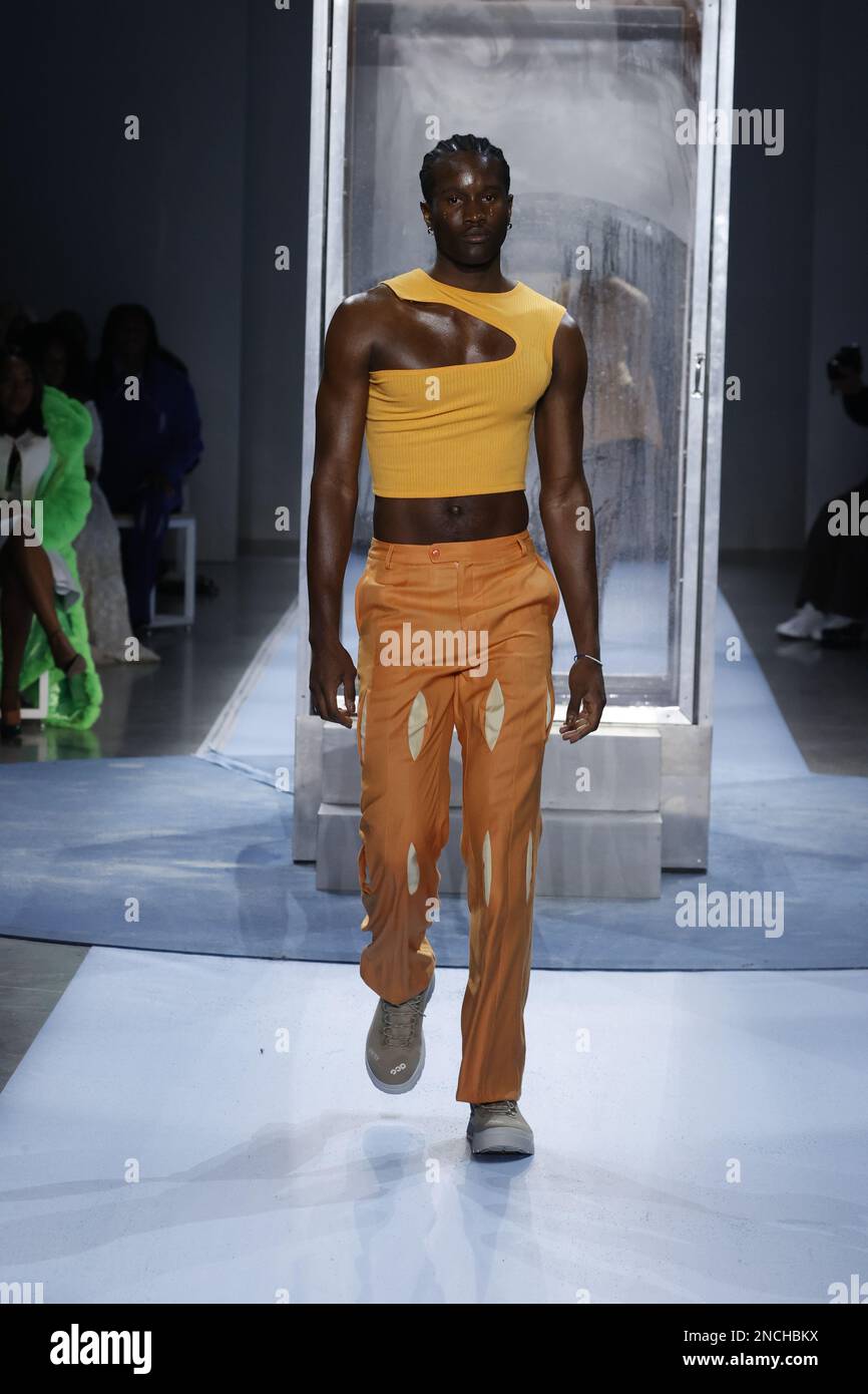 New York, USA. 14th Feb, 2023. A model walks on the runway at the Head
