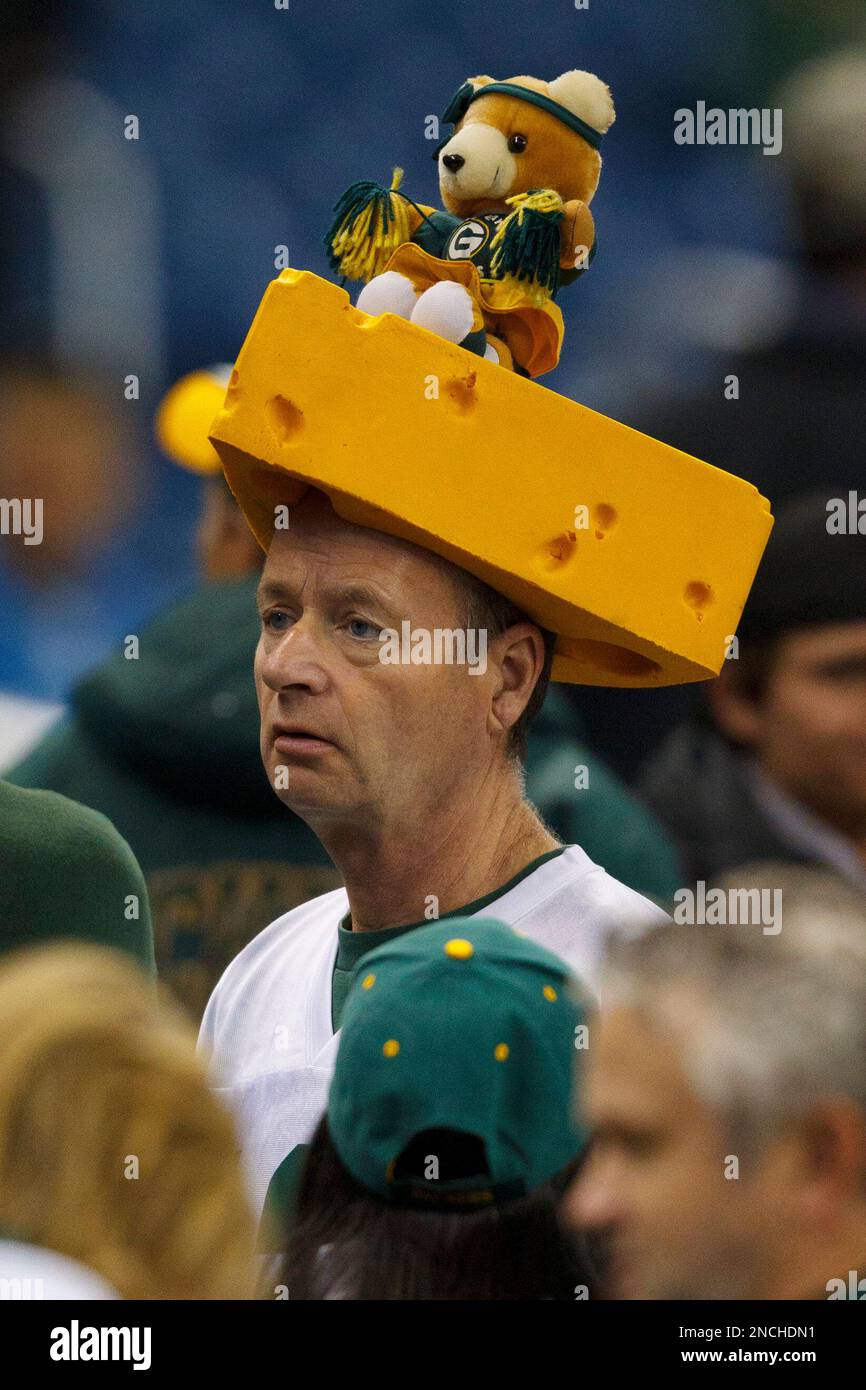 Green Bay Packer fan with cheese head at the NFL football game between
