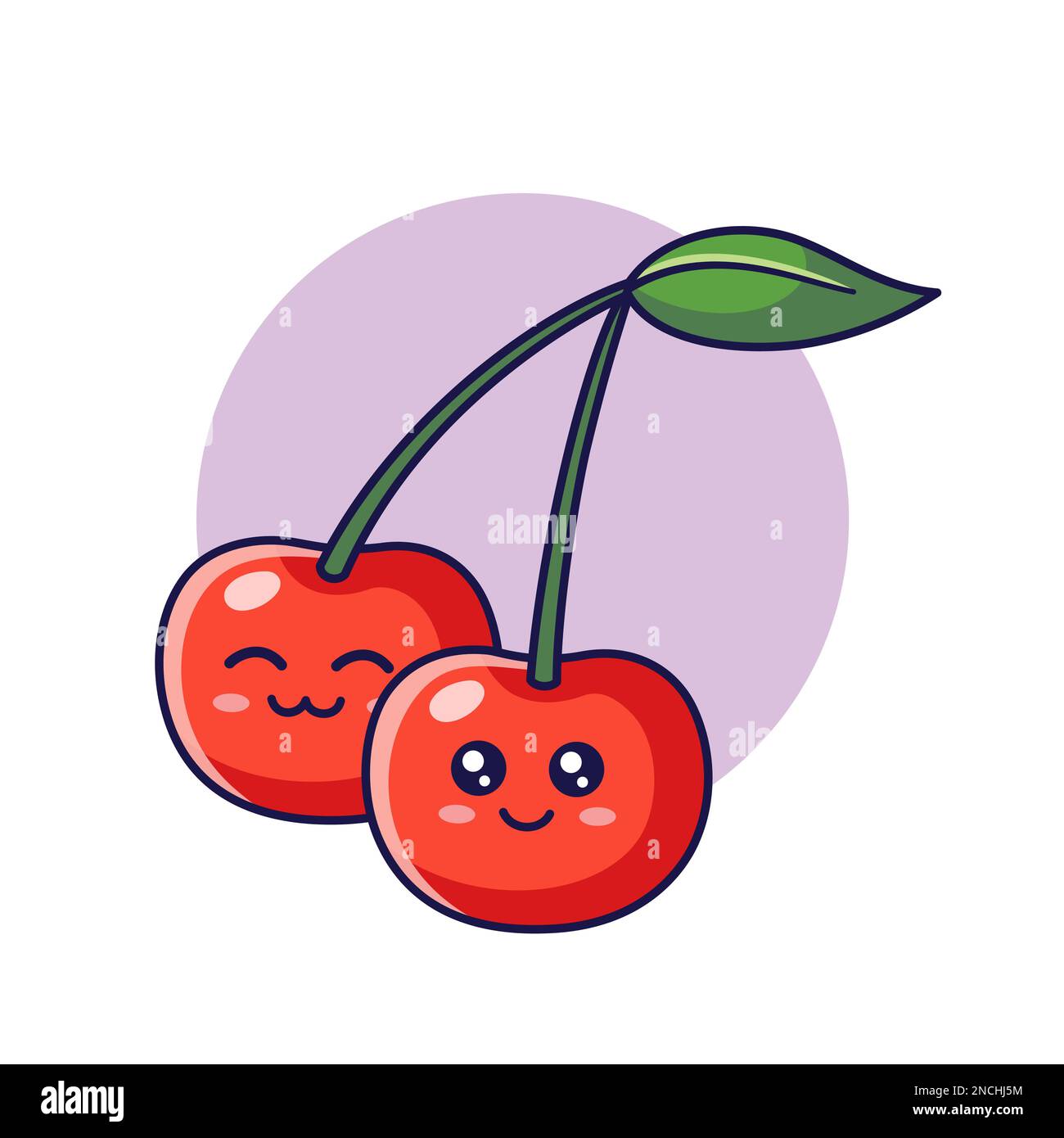 Cute Kawaii Cherry character. Vector hand drawn cartoon icon illustration. Cherry character in