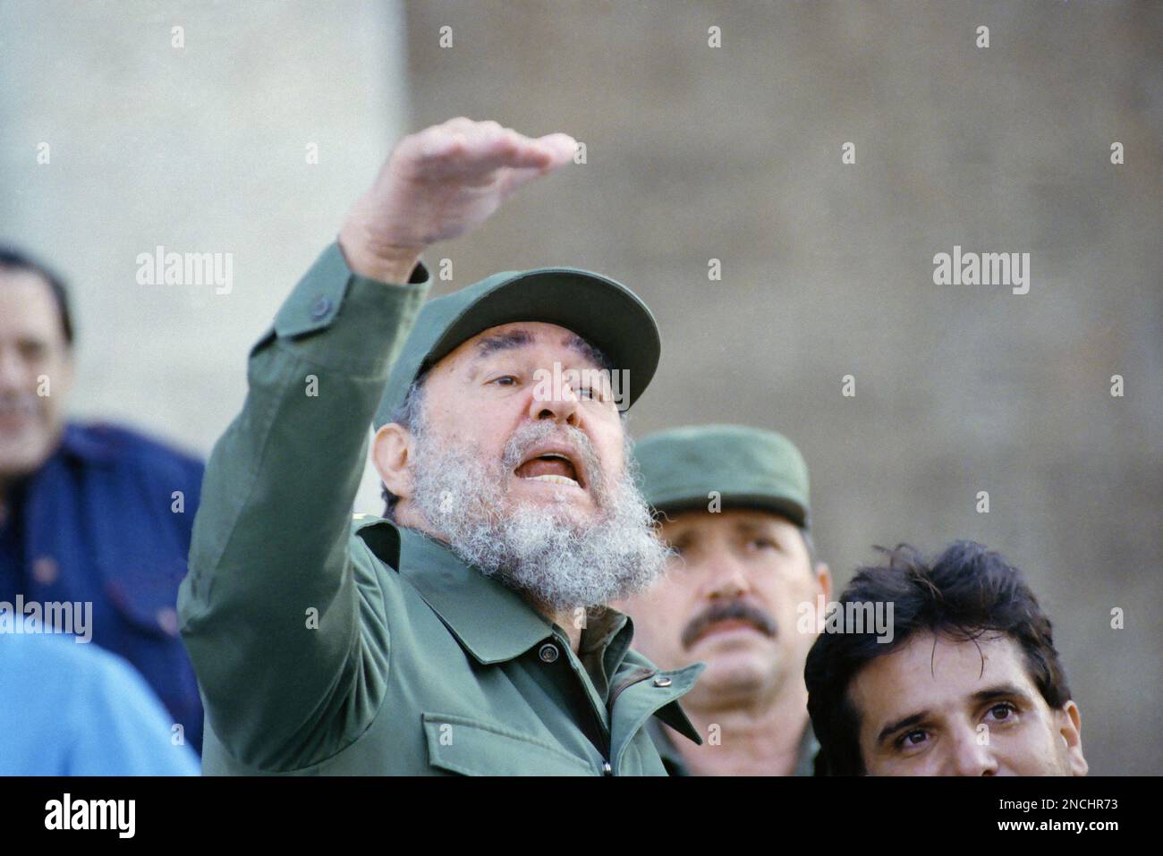 Cuban President Fidel Castro addresses Cuba’s students from the steps of Castro’s Presidential