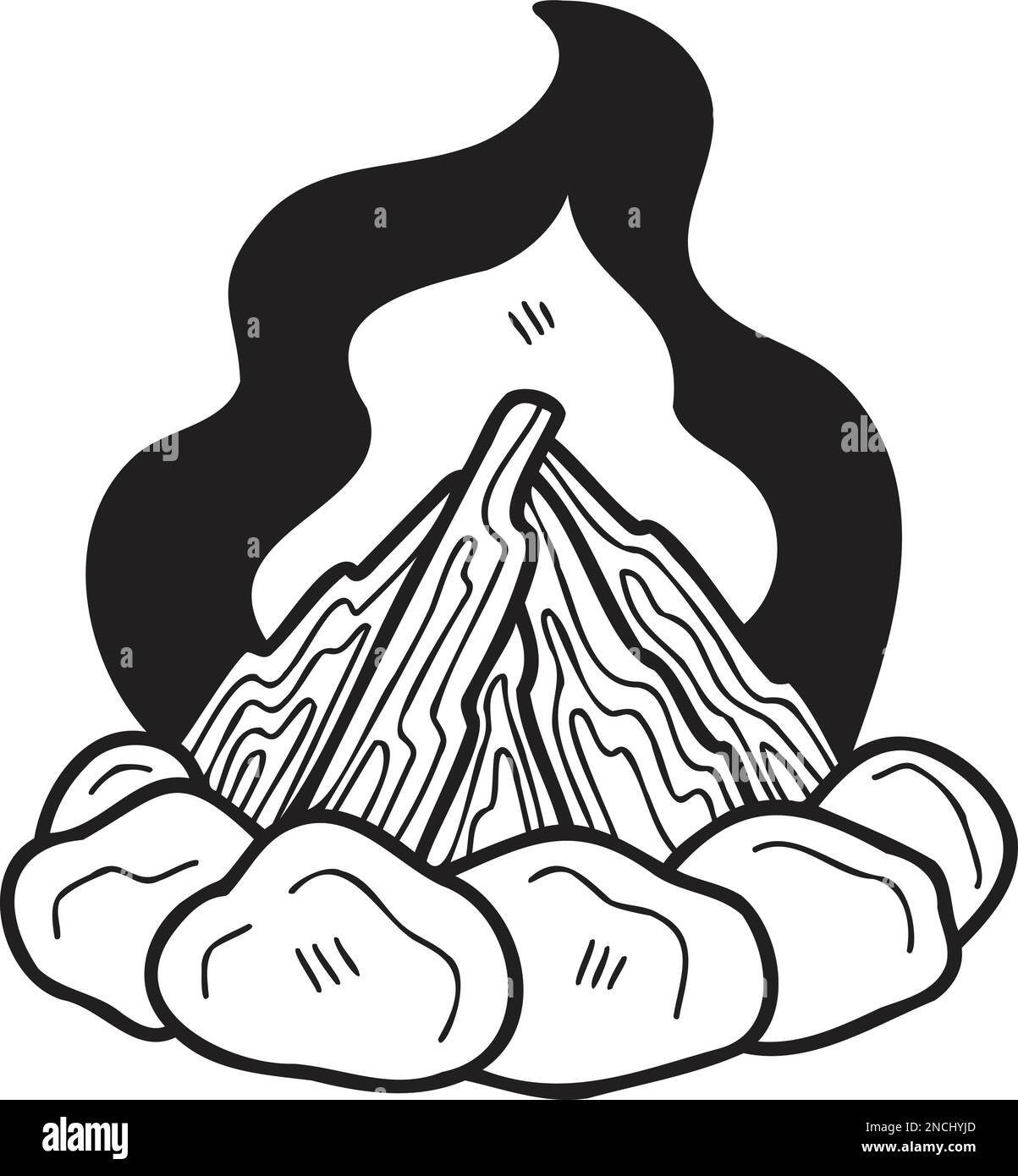 Hand Drawn fire pit for camping illustration in doodle style isolated