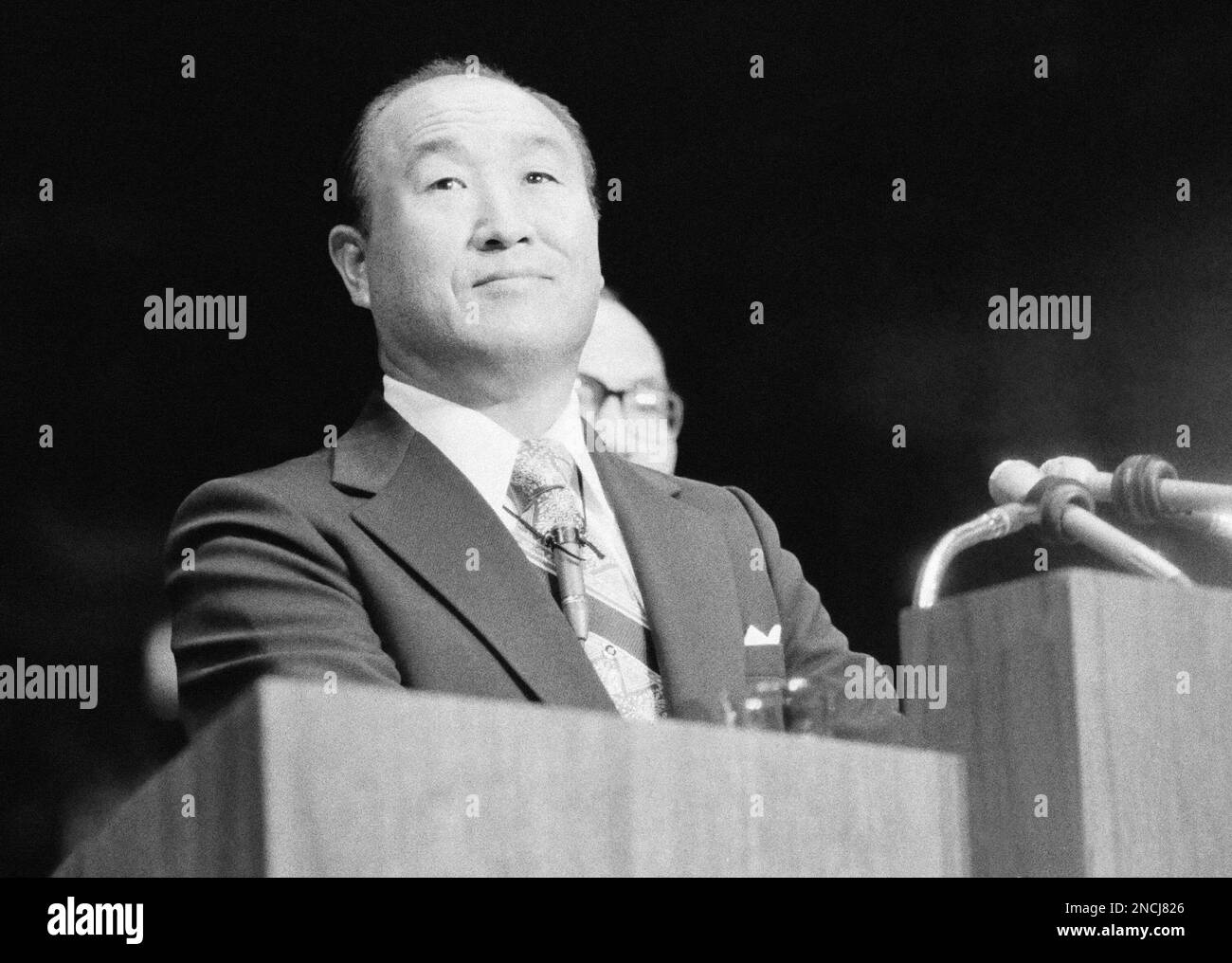 Rev. Moon South Korean evangelist Rev. Sun Myung Moon as he spoke at Madison ...