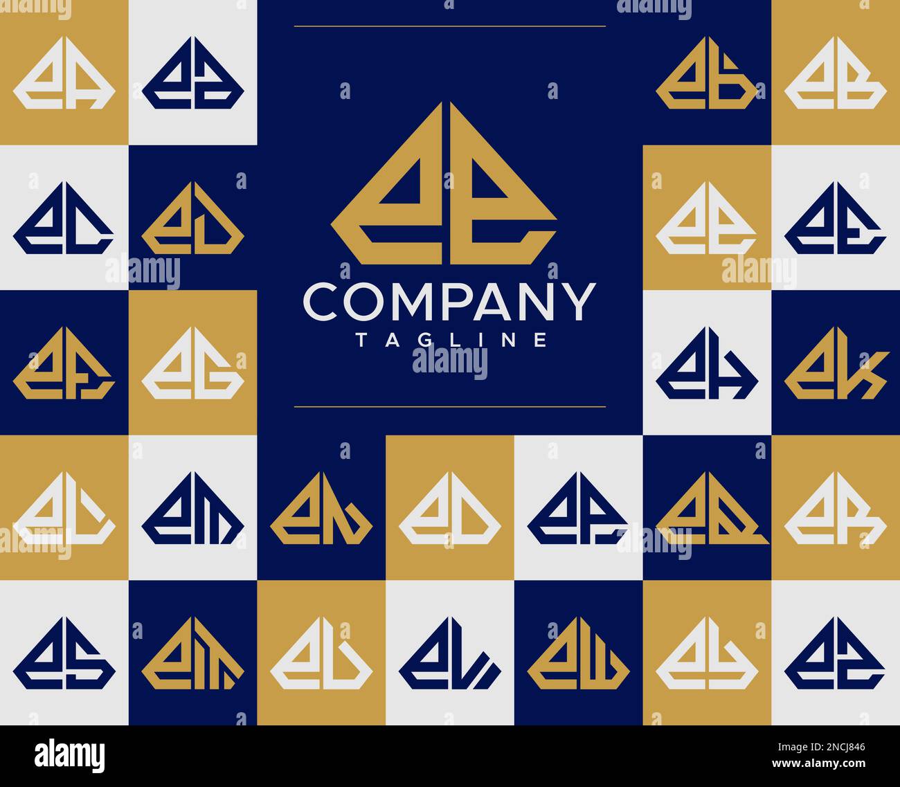 Luxury diamond EE E logo design set. Abstract jewelry E initial logo. Stock Vector