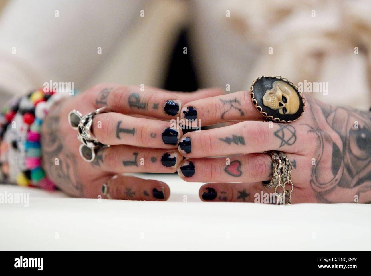 Tattoo Katherine von Drachenberg aka Kat Von D gestures during a