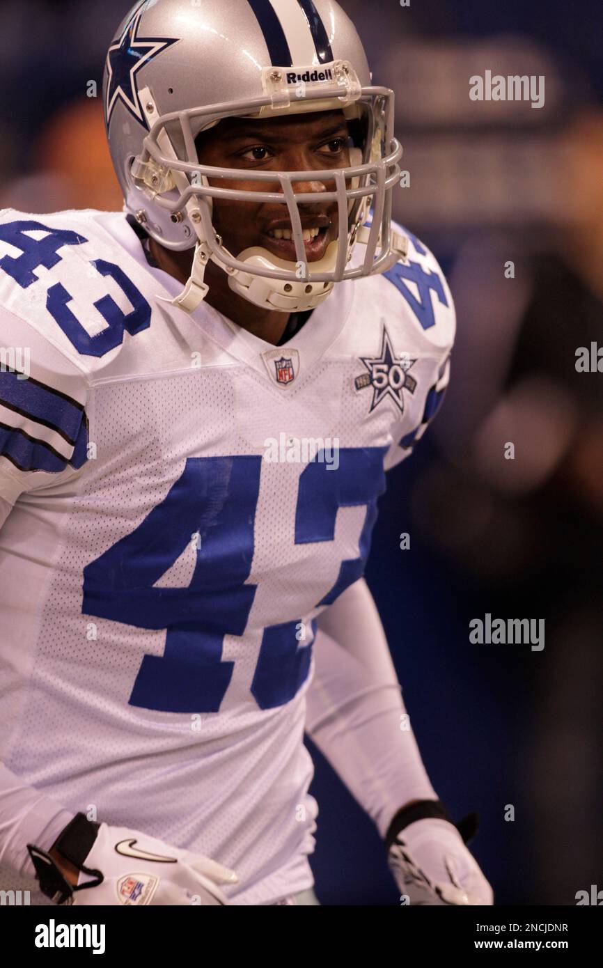 Dallas Cowboys safety Gerald Sensabaugh (43) during pre-game warm ups  before an NFL football game between the Indianapolis Colts and the Dallas  Cowboys in Indianapolis, Sunday, Dec. 5, 2010. (AP Photo/AJ Mast