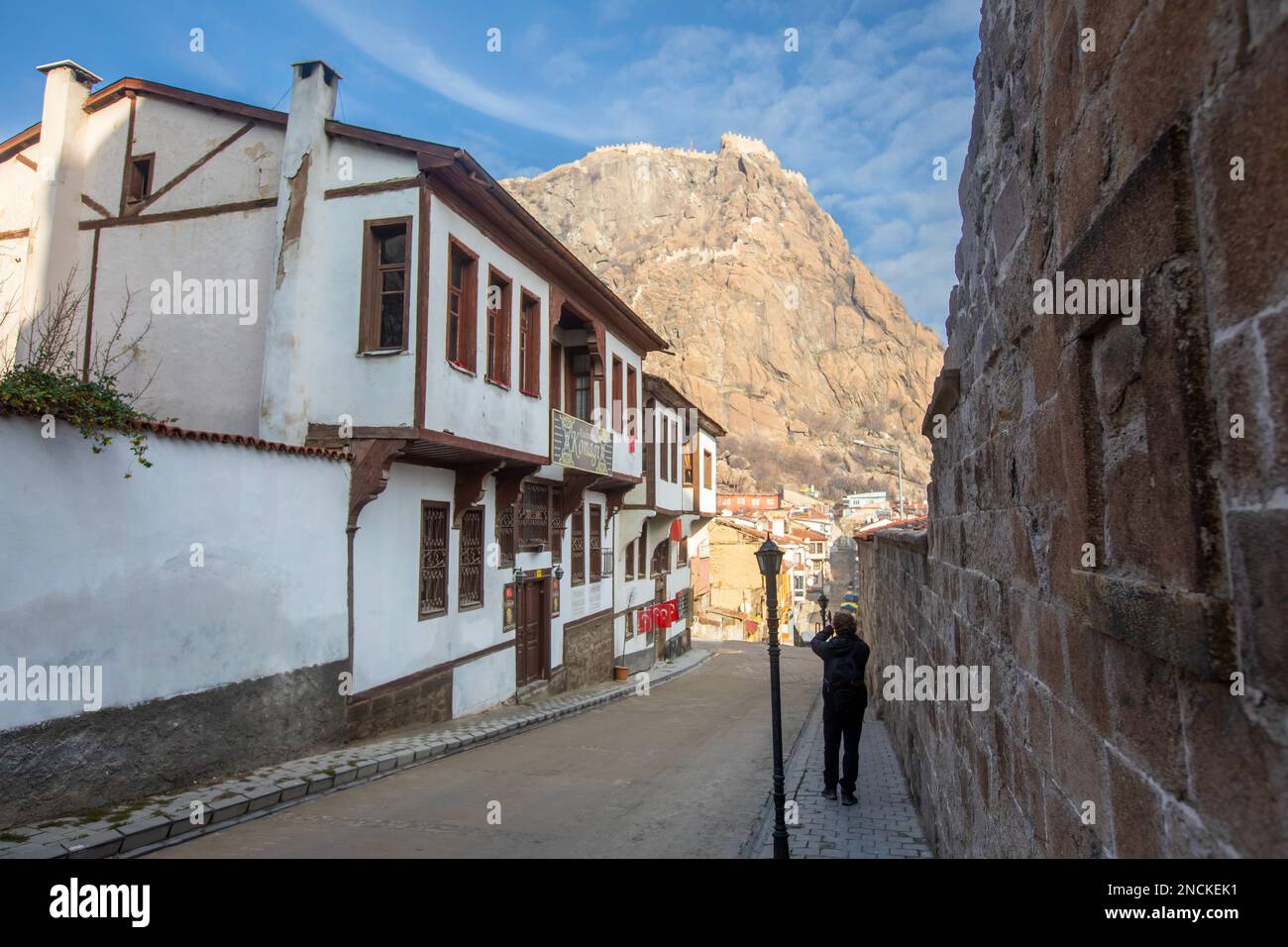 Afyonkarahisar, Turkey, January 20, 2023: Traditional turkish ottoman houses in Afyonkarahisar old town. Stock Photo