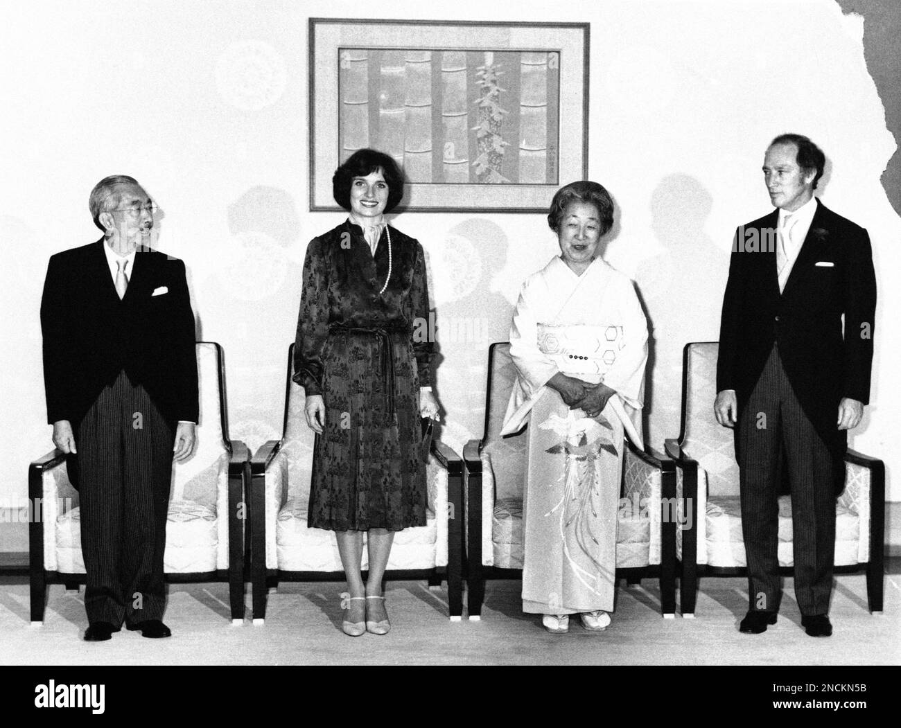 Japan's Emperor Hirohito, left, receives Canadian Prime Minister