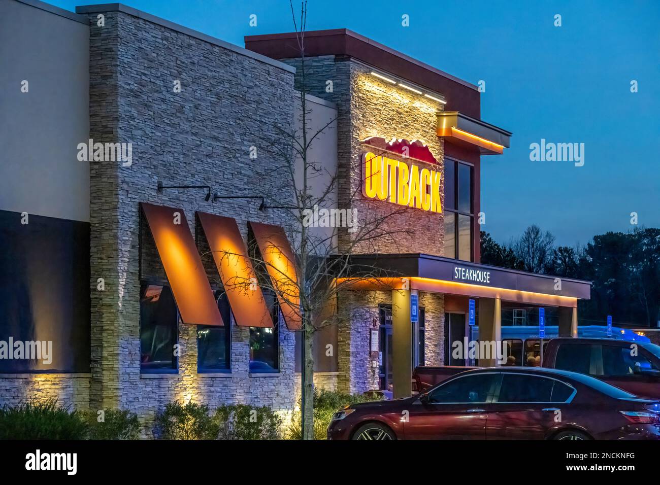Outback Steakhouse at dusk in Snellville, Georgia. (USA) Stock Photo