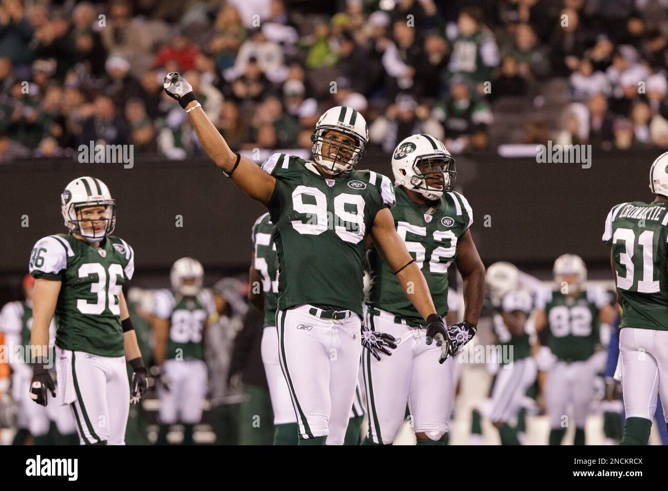 02 January 2011: New York Jets linebacker Jason Taylor (99) as the New York  Jets play the Buffalo Bills at the New Meadowlands Stadium in East  Rutherford, New Jersey. The Jets defeated