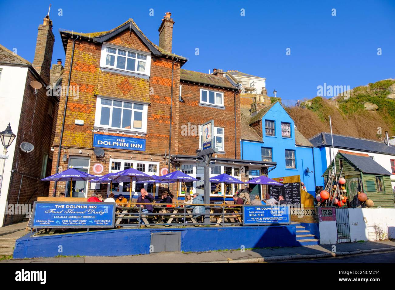 The Dolphin pub, Rock-a-Nore, Hastings, East Sussex, UK Stock Photo