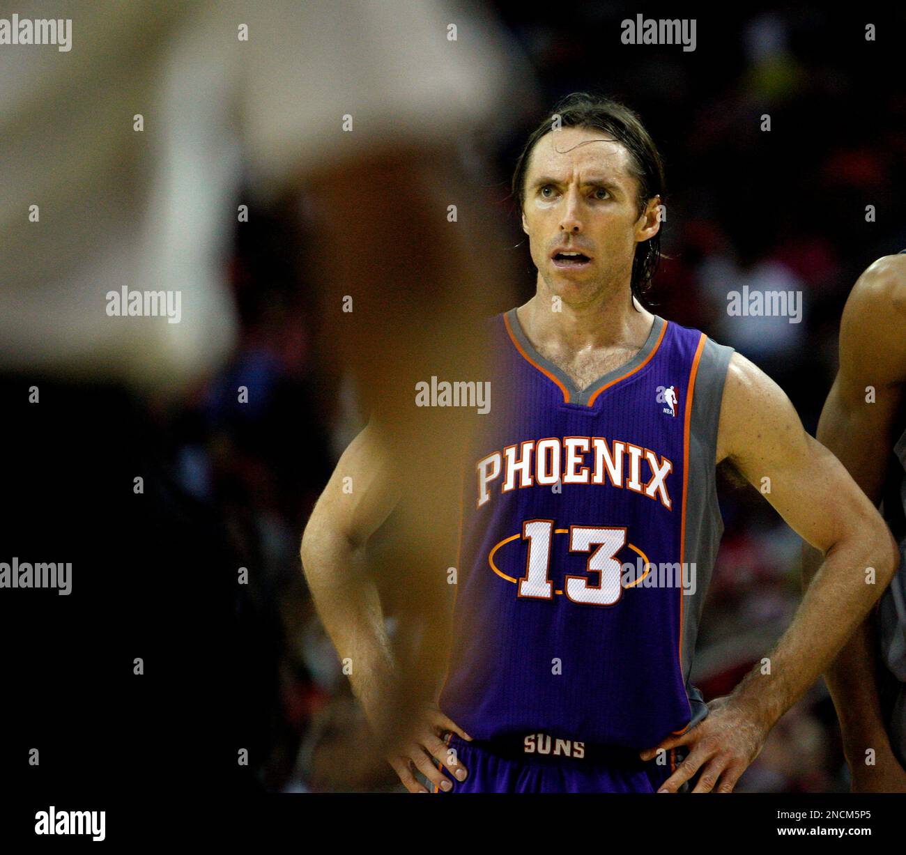 Phoenix Suns Steve Nash looks to the official for a foul in play