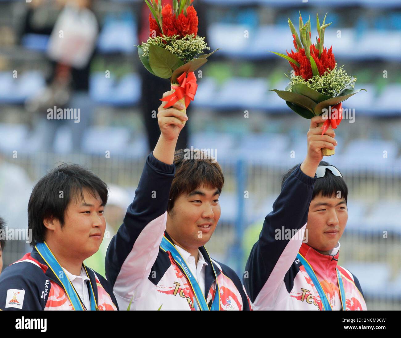 South Korea's Oh Jinhyek, left, Im Donghyun, center, and Kim Woojin