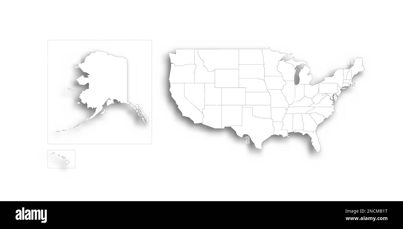 United States of America political - United States Of America Political Map Of Administrative Divisions States And Federal District Washington Dc Flat White Blank Map With Thin Black Outline And Dropped Shadow 2NCMB1T 