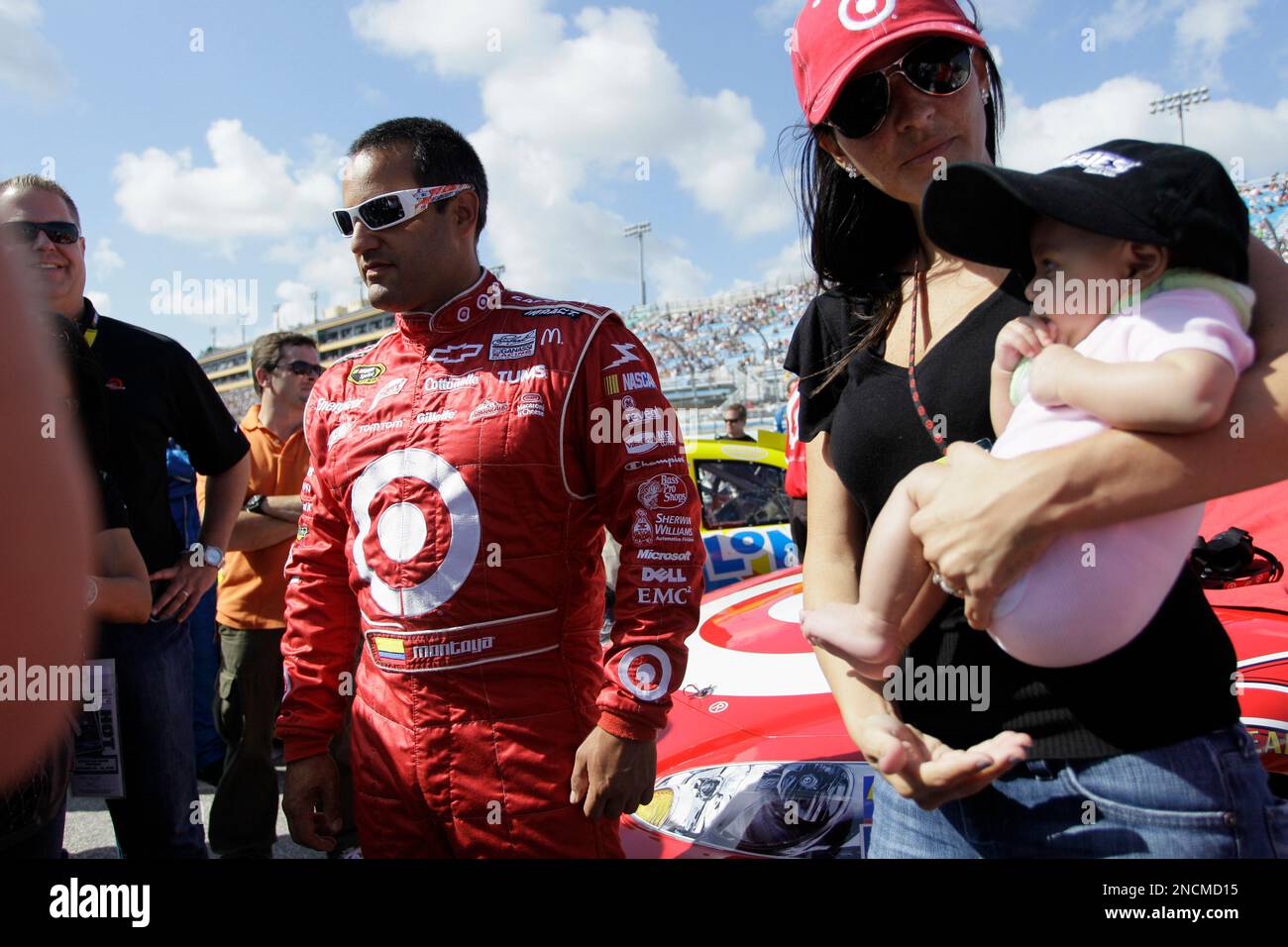 NASCAR driver Juan Pablo Montoya with his wife, Connie and four month(02)