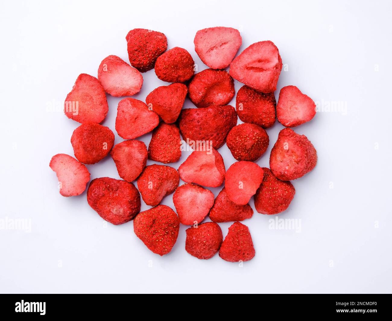 Freezedried strawberry, is a processed fruit that retains the nutritional value of food. A pile