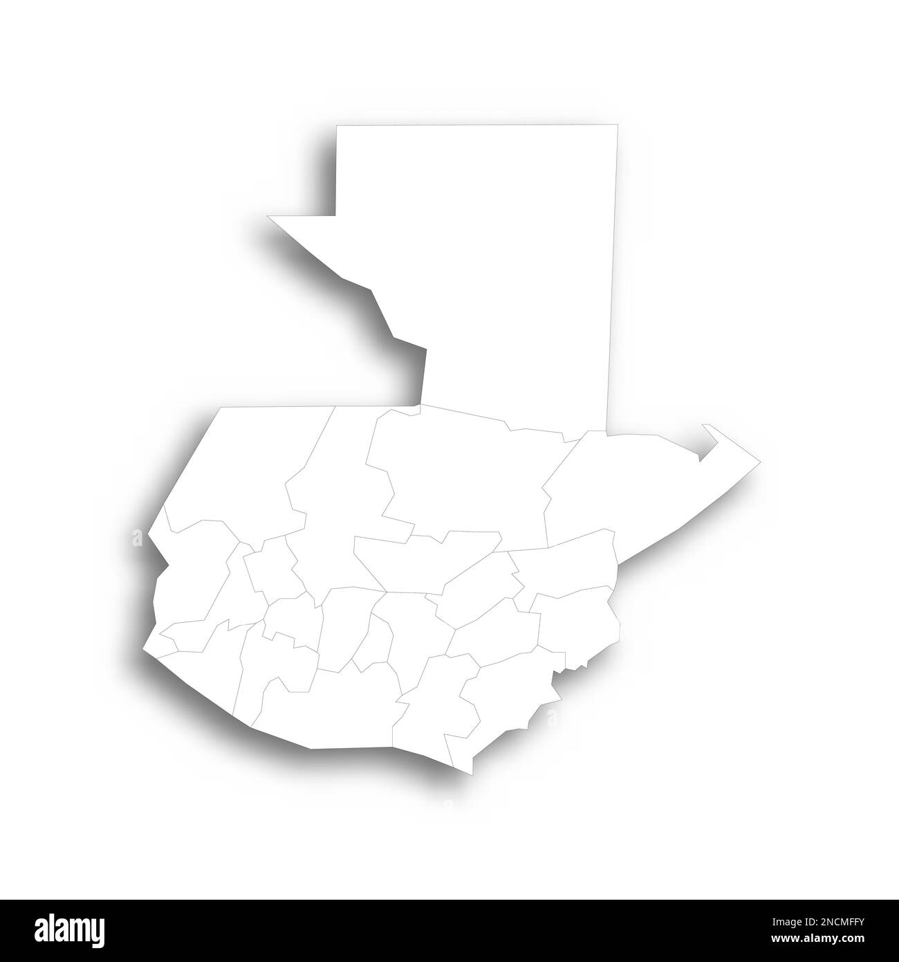 Guatemala Political Map Of Administrative Divisions Departments Flat Guatemala Political Map Of Administrative Divisions Departments Flat White Blank Map With Thin Black Outline And Dropped Shadow 2NCMFFY