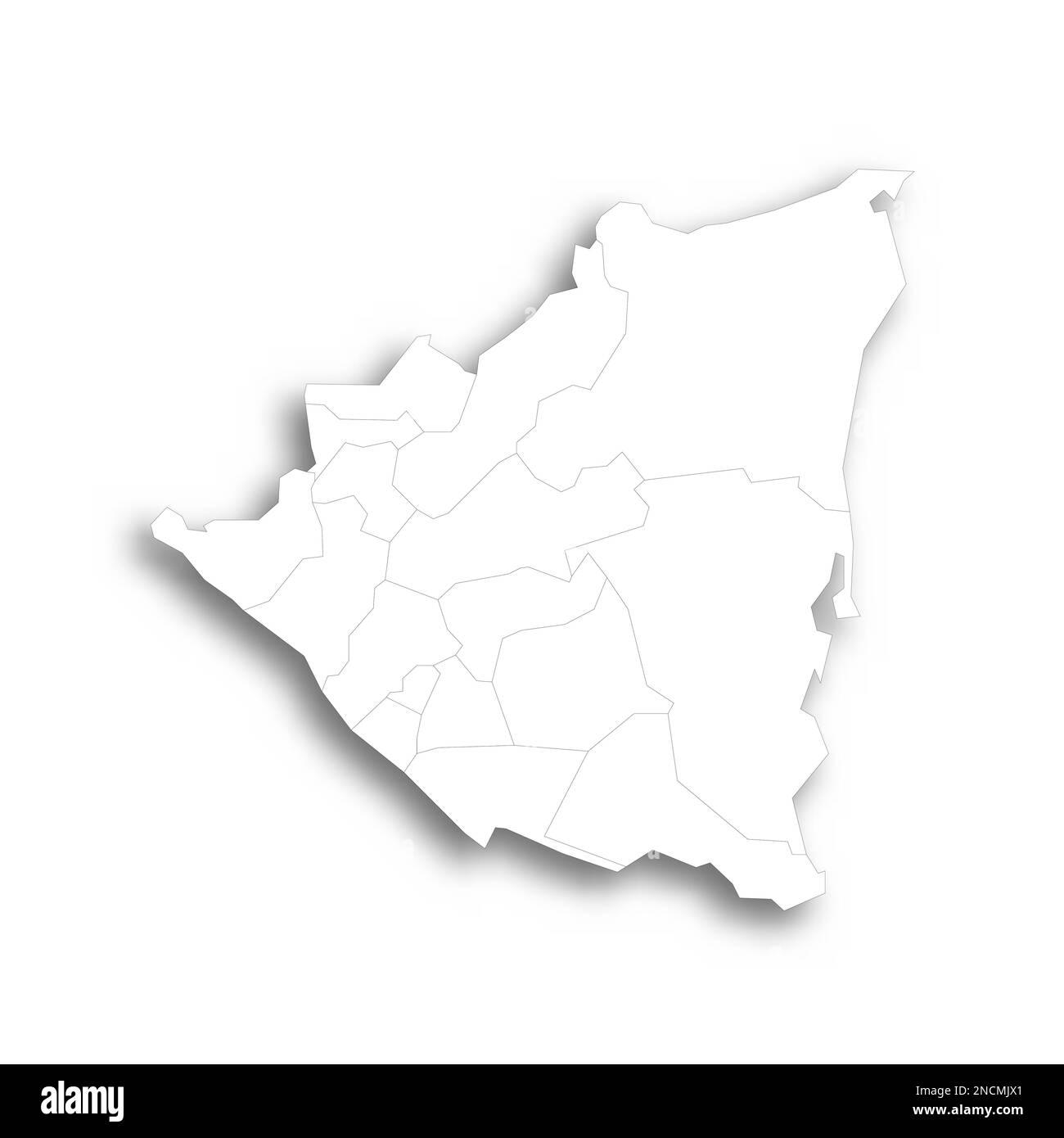 Nicaragua Political Map Of Administrative Divisions Departments And Nicaragua Political Map Of Administrative Divisions Departments And Autonomous Regions Flat White Blank Map With Thin Black Outline And Dropped Shadow 2NCMJX1