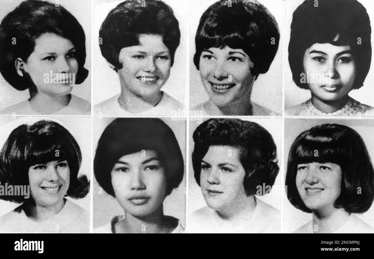 From left, top are: student nurses Gloria Davy, 23, Mary Ann Jordan, 23,  Suzanne Farris, 22, and Valentia Pasion, 23, and bottom, Patricia Matusek,  21, Marlita Gargullo, 21, Pamela Wilkening, 22, and
