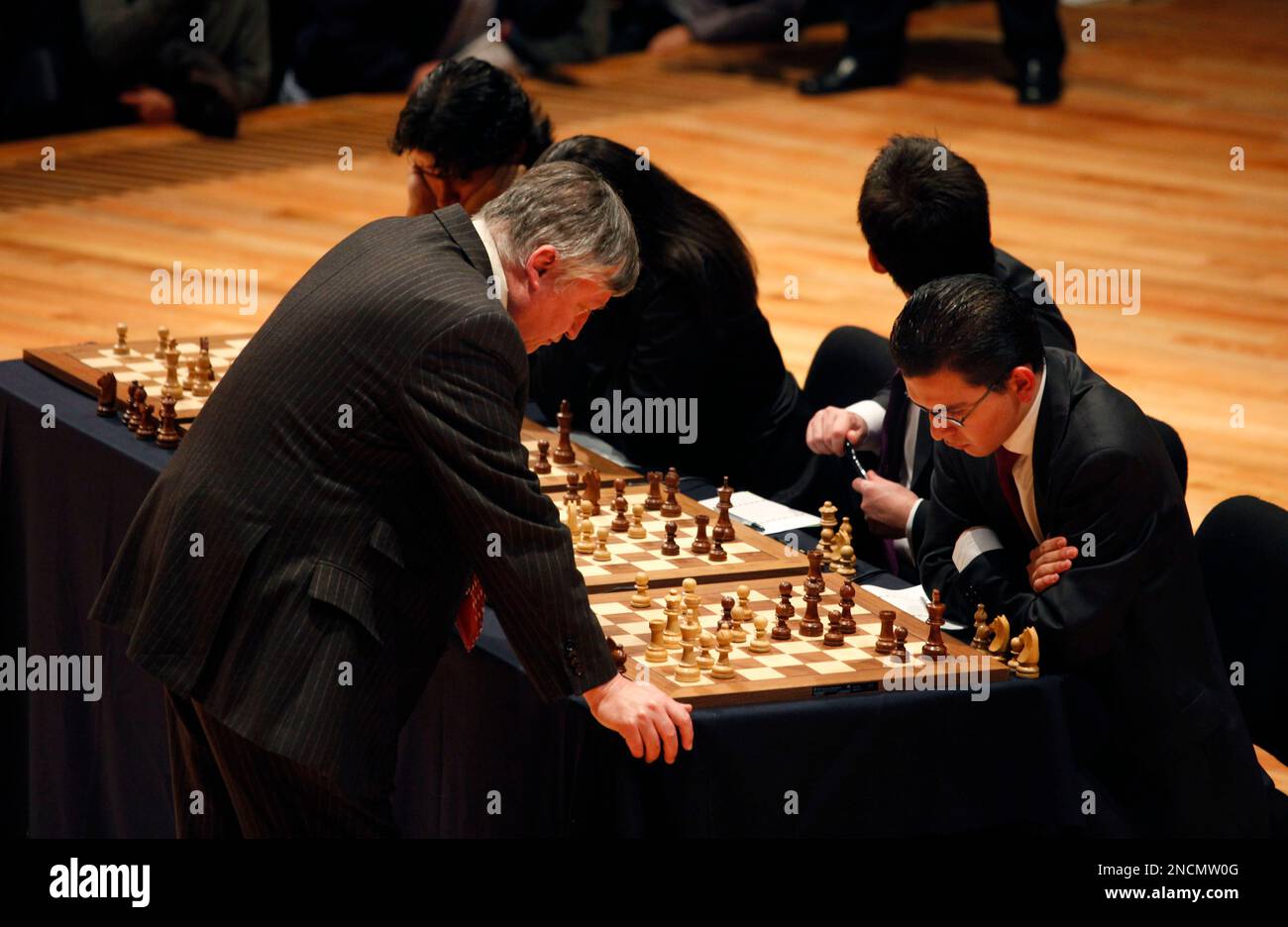 World chess champion Anatoly Karpov having a simultaneous display
