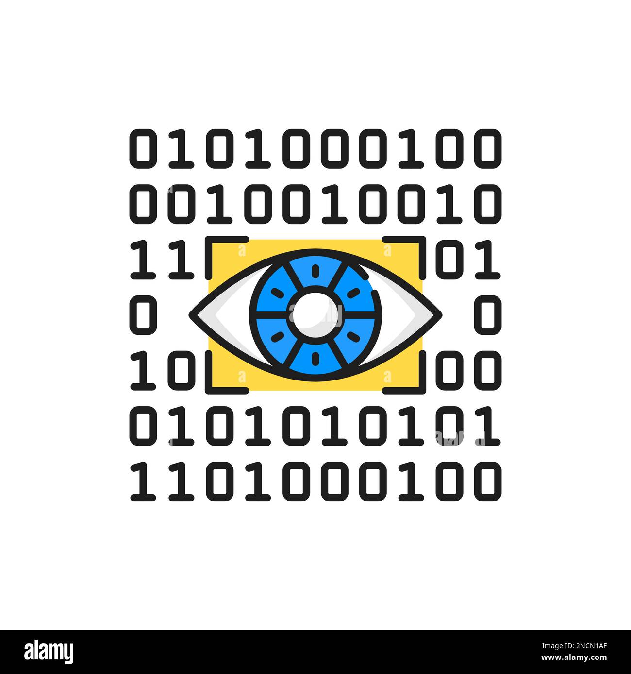 Cyber attack , eye and binary system color line icon. Vector data ransomware, binary code. Hacker attack, virus secure, safe password and data phishing Stock Vector